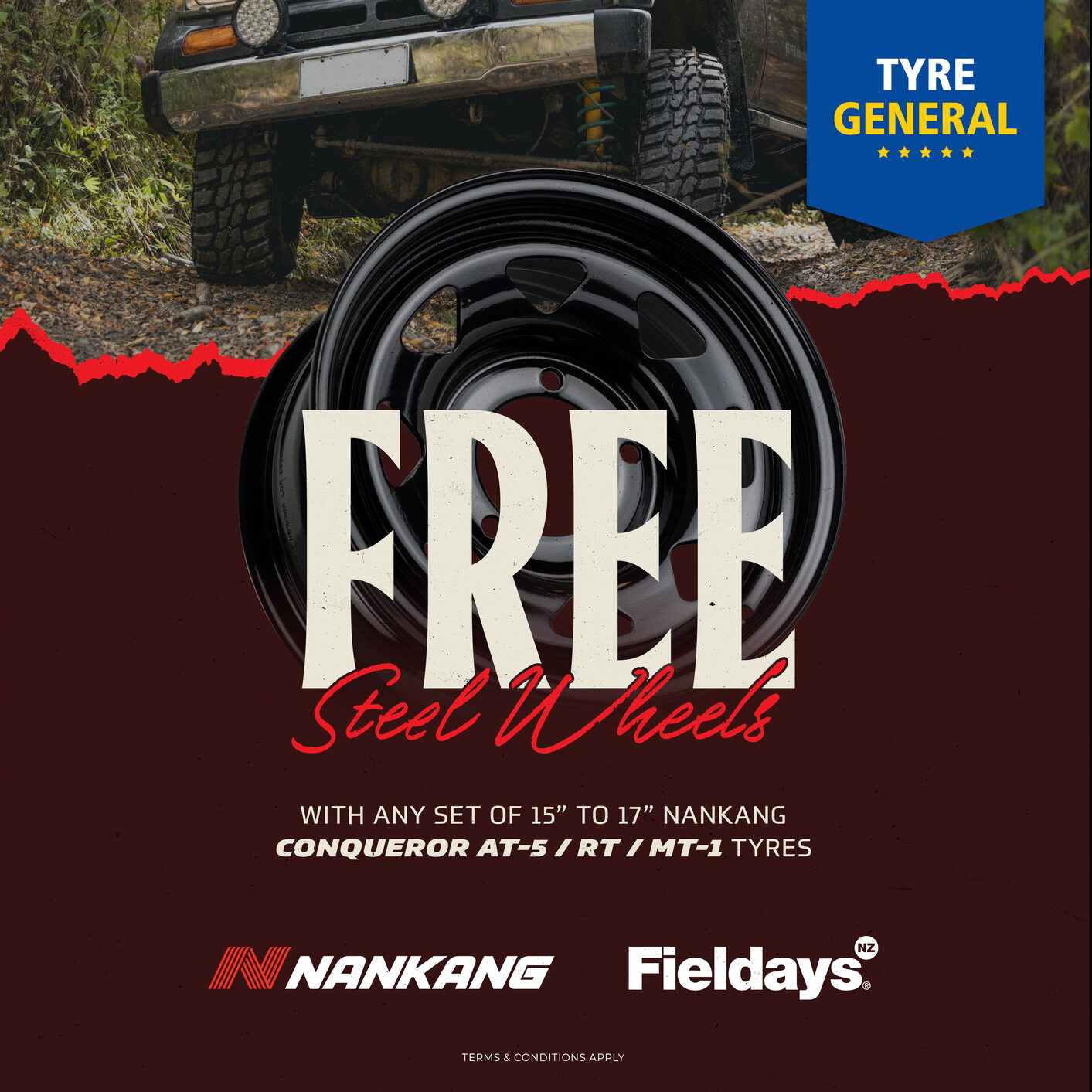 Free Steel Wheels with Nankang promotional flyer image.